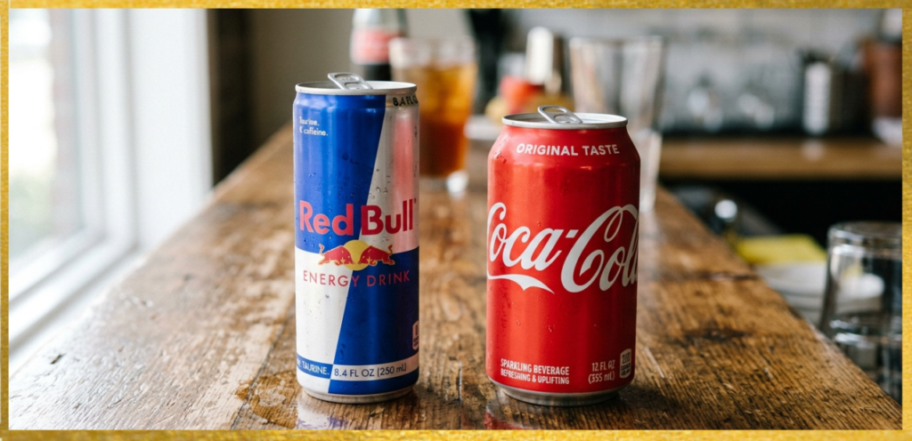 Red Bull vs standard soda can comparison