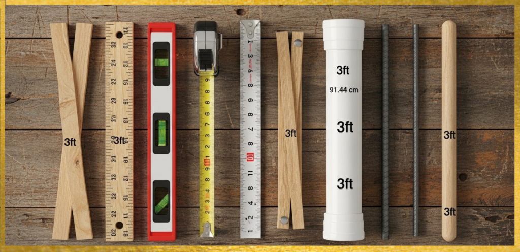 DIY tools and measuring objects that are 3 feet long