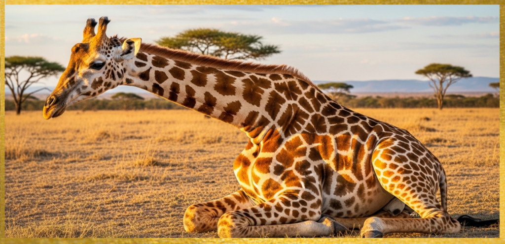 A Tall Giraffe Lying Down