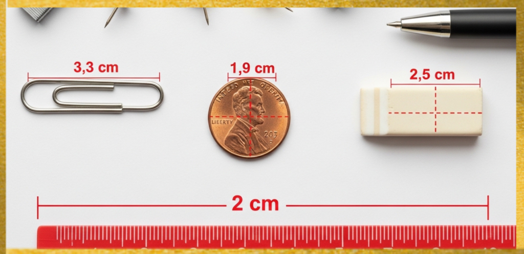 everyday office items to visualize 2 cm